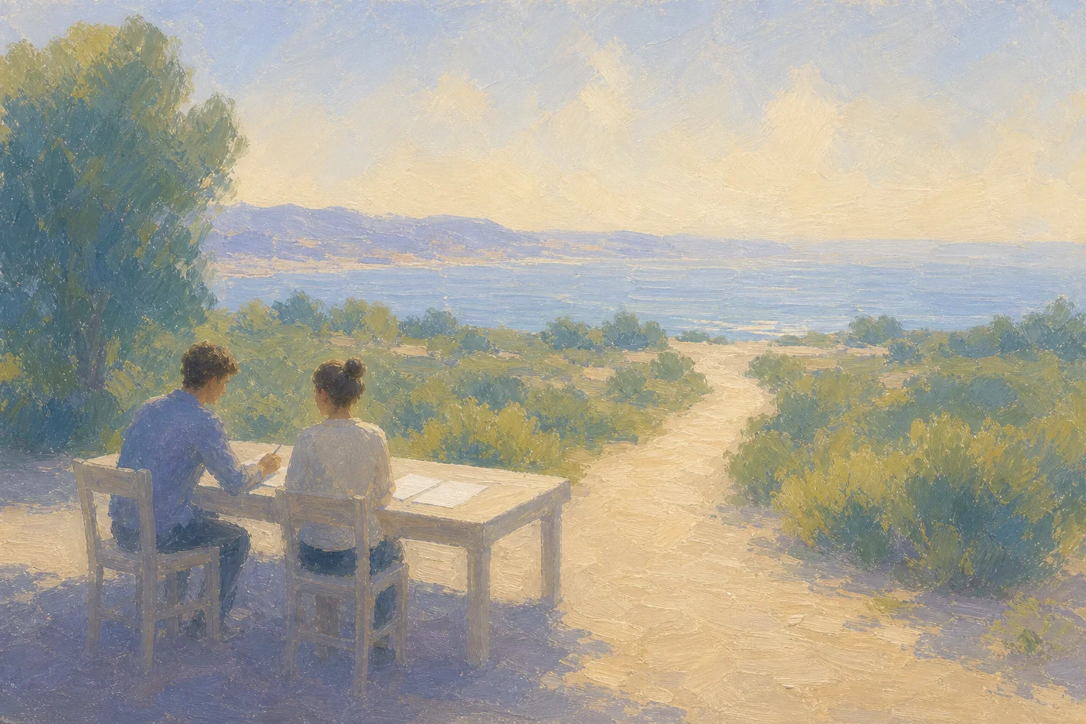 People reviewing a path together