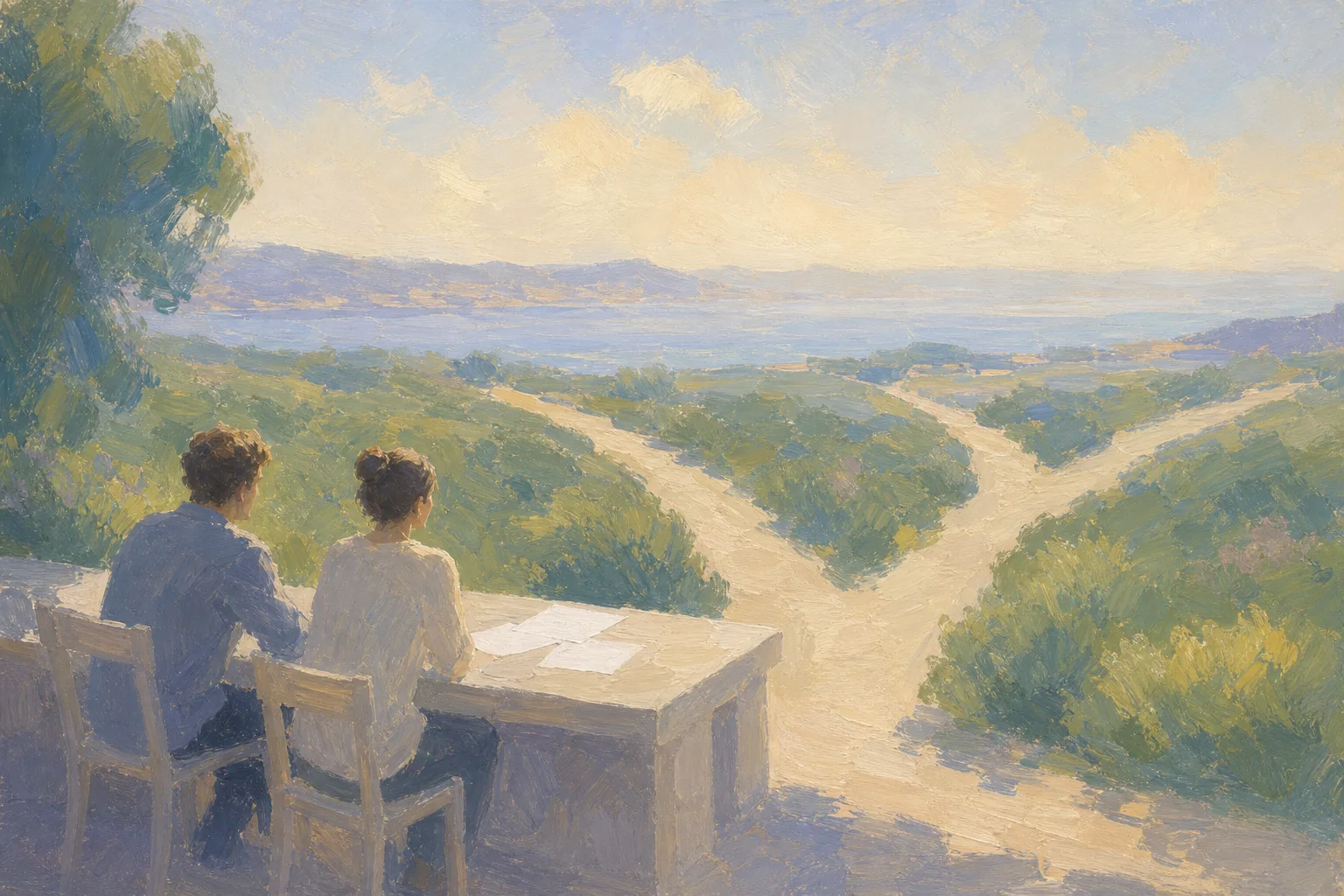 Two people considering the next move together